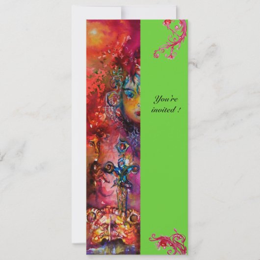 EXCALIBUR, hell rot, rosa grün Einladung (Vorderseite)
