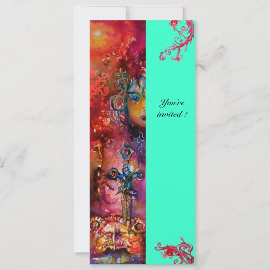 EXCALIBUR, hell rot, rosa grün Einladung (Vorderseite)