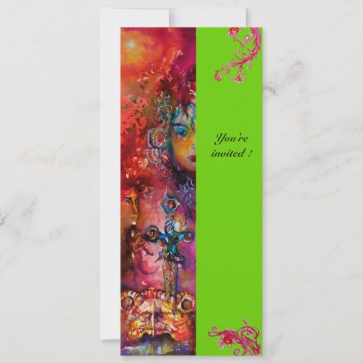 EXCALIBUR, hell rot, rosa grün Einladung (Vorderseite)