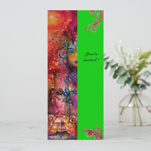 EXCALIBUR, hell rot, rosa grün Einladung (Stehend Vorderseite)