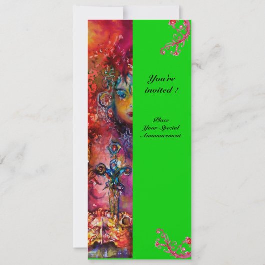 EXCALIBUR, hell rot, rosa grün Einladung (Rückseite)