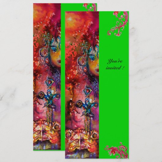 EXCALIBUR, hell rot, rosa grün Einladung (Vorne/Hinten)