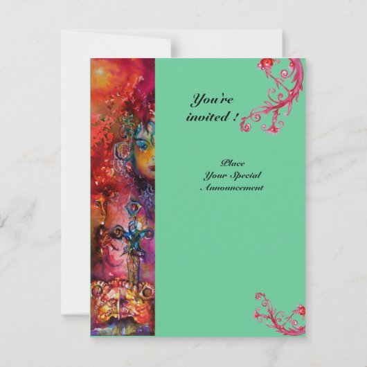 EXCALIBUR, hell rot, rosa grün Einladung (Rückseite)