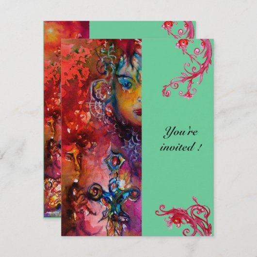 EXCALIBUR, hell rot, rosa grün Einladung (Vorne/Hinten)