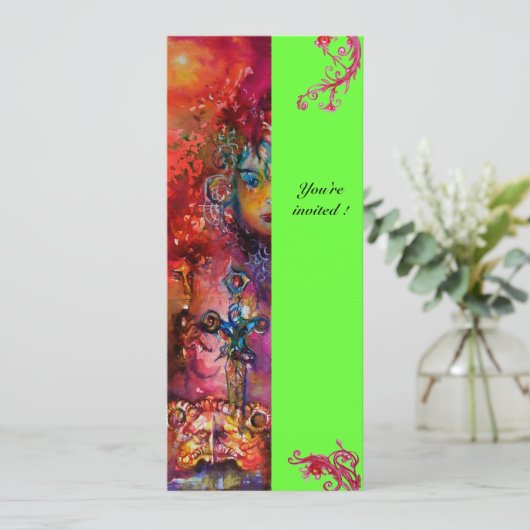 EXCALIBUR, hell rot, rosa grün Einladung (Stehend Vorderseite)