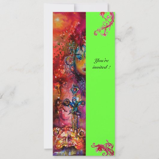 EXCALIBUR, hell rot, rosa grün Einladung (Vorderseite)