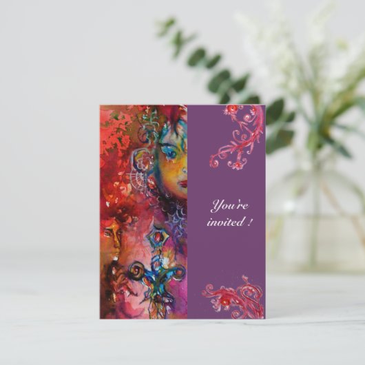 EXCALIBUR, hell rot, rosa violett Einladung (Stehend Vorderseite)