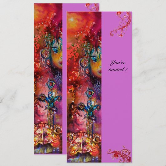 EXCALIBUR, hell rot, rosa violett Einladung (Vorne/Hinten)