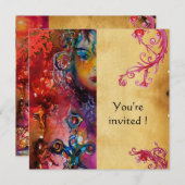 EXCALIBUR, hellrot, rosa lila Pergament Einladung (Vorne/Hinten)