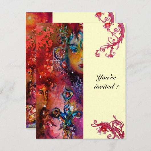 EXCALIBUR, hellrote Creme Einladung (Vorne/Hinten)