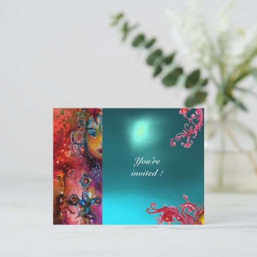 EXCALIBUR Juwel hell rot, rosa blau orange blau Einladung (Stehend Vorderseite)