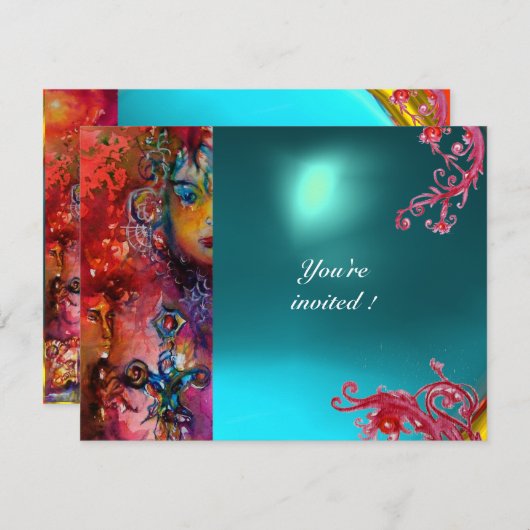 EXCALIBUR Juwel hell rot, rosa blau orange blau Einladung (Vorne/Hinten)