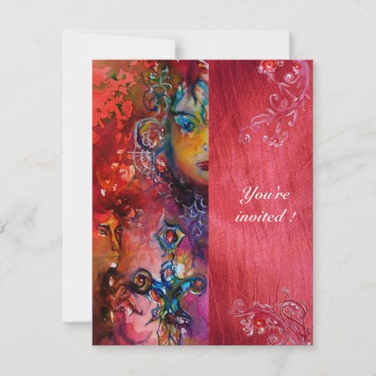 EXCALIBUR , leuchtend rot-blau lila Fuchsie Einladung (Vorderseite)