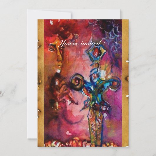 EXCALIBUR MAGIC SWORT Lila Fantasie Rot Einladung (Vorderseite)