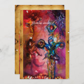 EXCALIBUR MAGIC SWORT Lila Fantasie Rot Einladung (Vorne/Hinten)