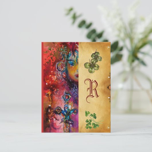 EXCALIBUR Monogramm Parchment St.Patrick's Day Postkarte (Stehend Vorderseite)