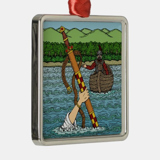 Excalibur und Arthur Silbernes Ornament (Rechts)