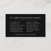 Excavation Operator Contractor Professional  Visitenkarte (Rückseite)