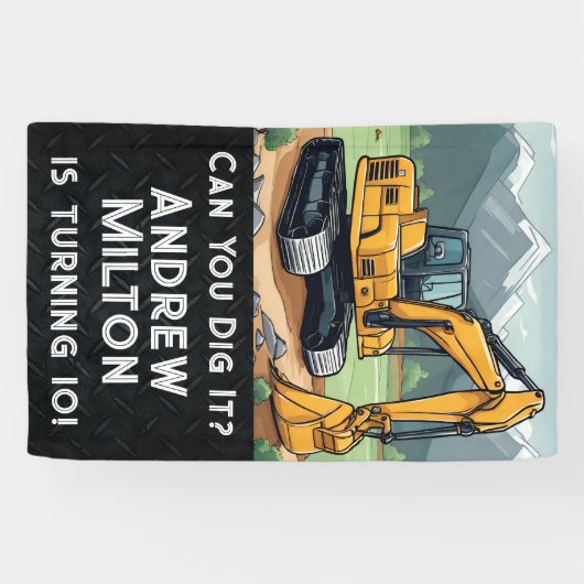 Excavator Construction Equipment Digger Birthday  Banner (Horizontal)