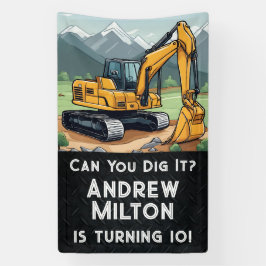 Excavator Construction Equipment Digger Birthday Banner
