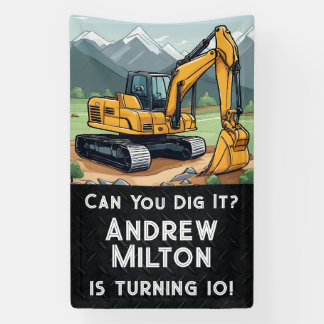 Excavator Construction Equipment Digger Birthday Banner