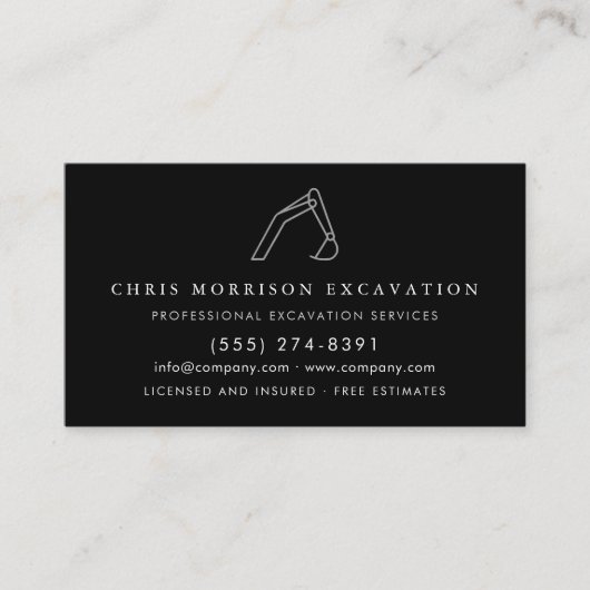 Excavator Construction Operator Company Visitenkarte (Vorderseite)