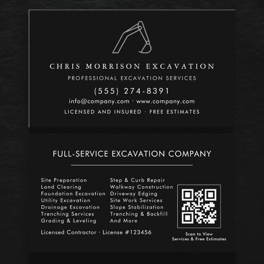 Excavator Construction Operator QR Code Visitenkarte