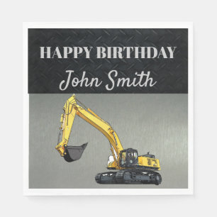 Excavator Construction Work Equipment Birthday Serviette