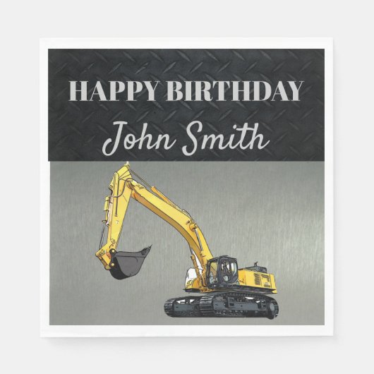 Excavator Construction Work Equipment Birthday Serviette (Vorderseite)