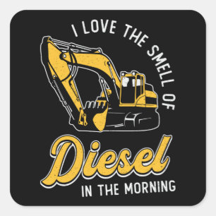 Excavator I Love The Smell Construction Worker Quadratischer Aufkleber