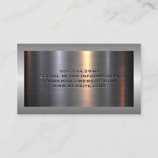 Excavator Logo Metal Aluminum | Silver Brushed Visitenkarte (Rückseite)