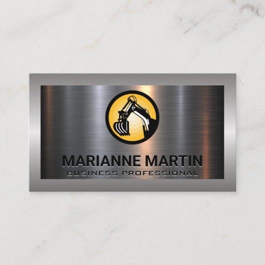 Excavator Logo Metal Aluminum | Silver Brushed Visitenkarte (Vorderseite)