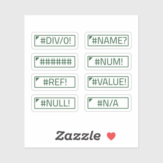 Excel-Fehler-Messages-Paket von 8 Aufkleber (Blatt)