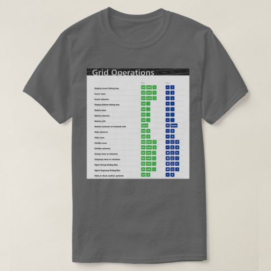 Excel-Tastenkombinationen für die Grid-Operationen T-Shirt (Design vorne)