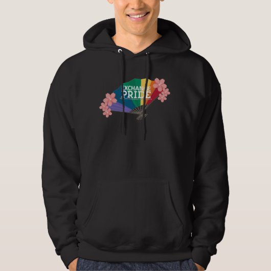 Exchange Pride Hoodie mit Regenbogen-Fan und Sakur (Vorderseite)