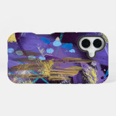 Exciting blue, purple, and gold abstract art iPhone 16 hülle (Rückseite (Horizontal))