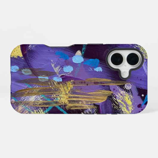 Exciting blue, purple, and gold abstract art iPhone 16 hülle (Rückseite (Horizontal))