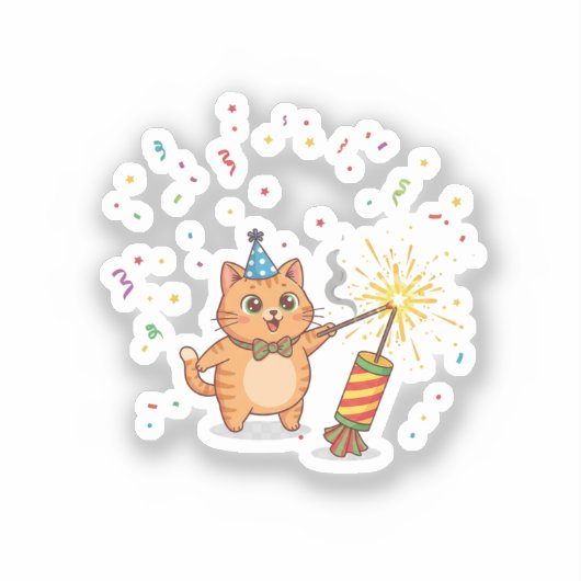Exciting Firecracker Feline New Year Sparkle Aufkleber (Vorderseite)