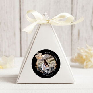 Exclusive Black Gold Floral Monogram Wedding Runder Aufkleber
