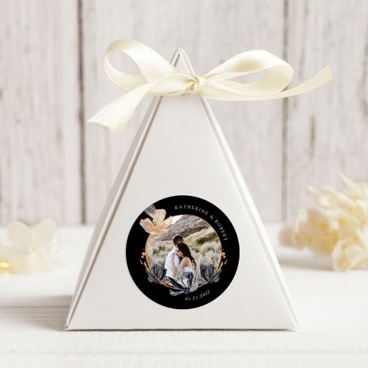 Exclusive Black Gold Floral Monogram Wedding Runder Aufkleber