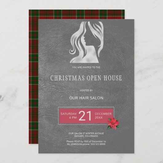 Exclusive Friseur Weihnachts-Open House Party Einladung (Vorne/Hinten)