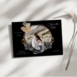 Exclusive Gold Black Floral Save the Date Postkarte