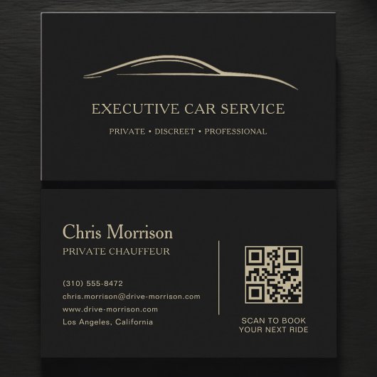 Executive Car Service QR Code Black & Gold Visitenkarte