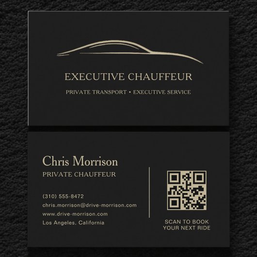 Executive Chauffeur QR Code Black & Gold Visitenkarte