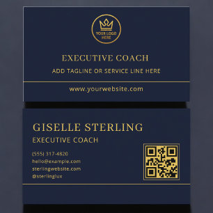 Executive Coach Blue Gold Logo QR-Code Visitenkarte