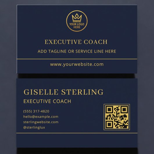 Executive Coach Blue Gold Logo QR Code Visitenkarte