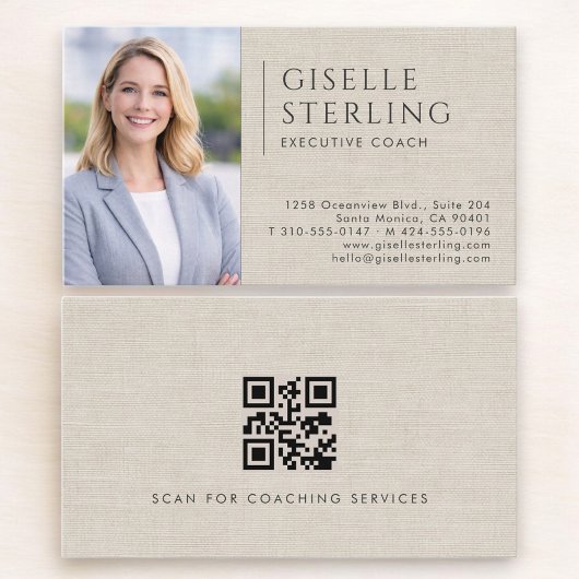 Executive Coach Leinen Foto QR Code Visitenkarte