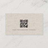 Executive Coach Luxury Neutral Linen QR Code Visitenkarte (Rückseite)