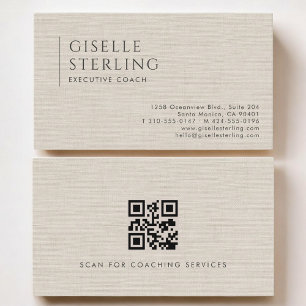 Executive Coach Luxus Neutraler Leinen QR Code Visitenkarte