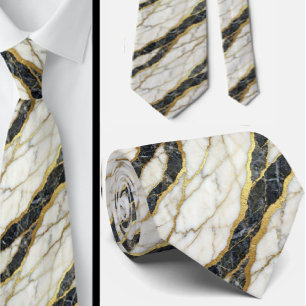 Executive Krawatte Luxus-Marmor B&W + Gold